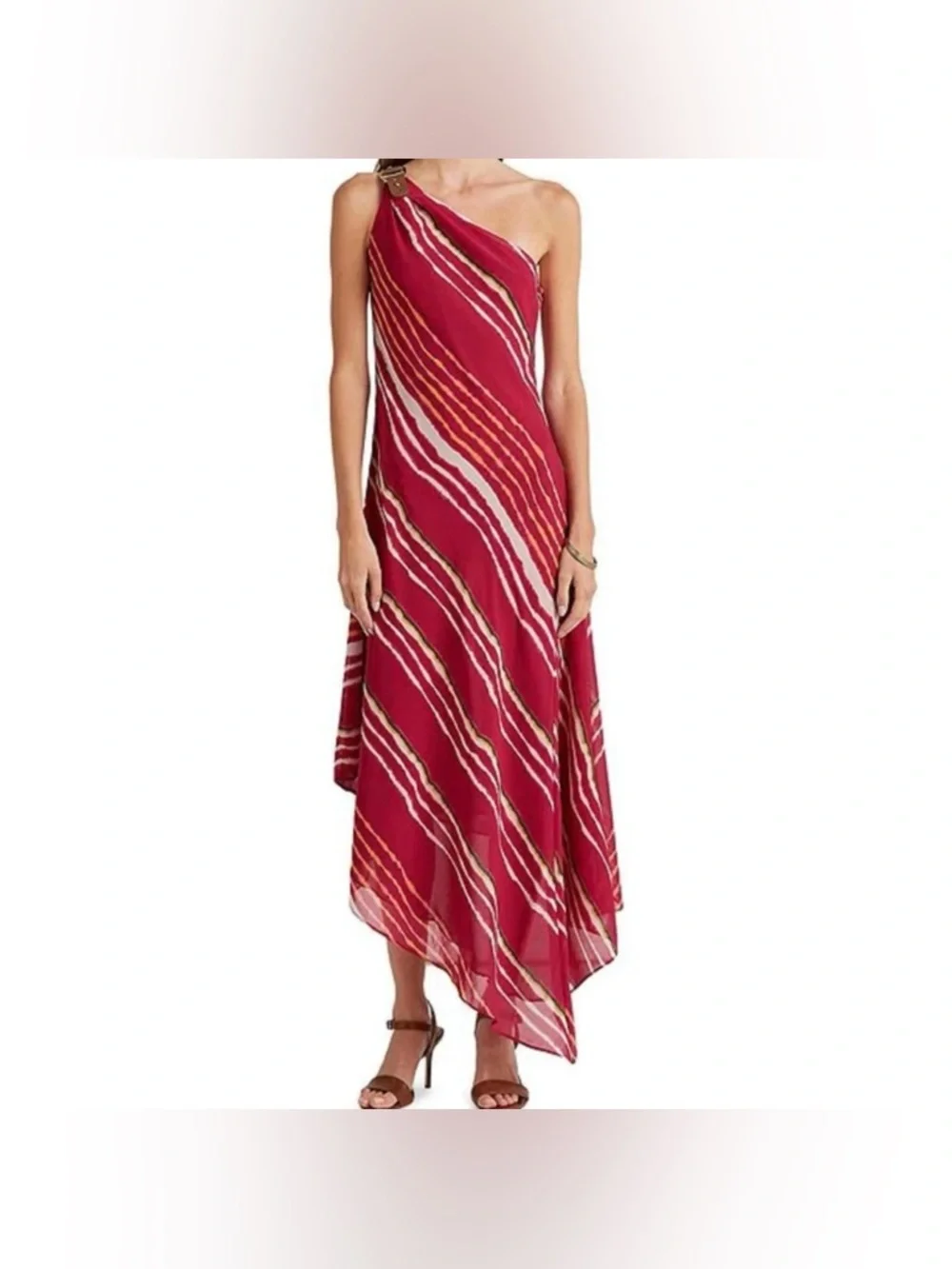LAUREN RALPH LAUREN Striped One-Shoulder NWT Crinkle Georgette Dress - Picture 10 of 11